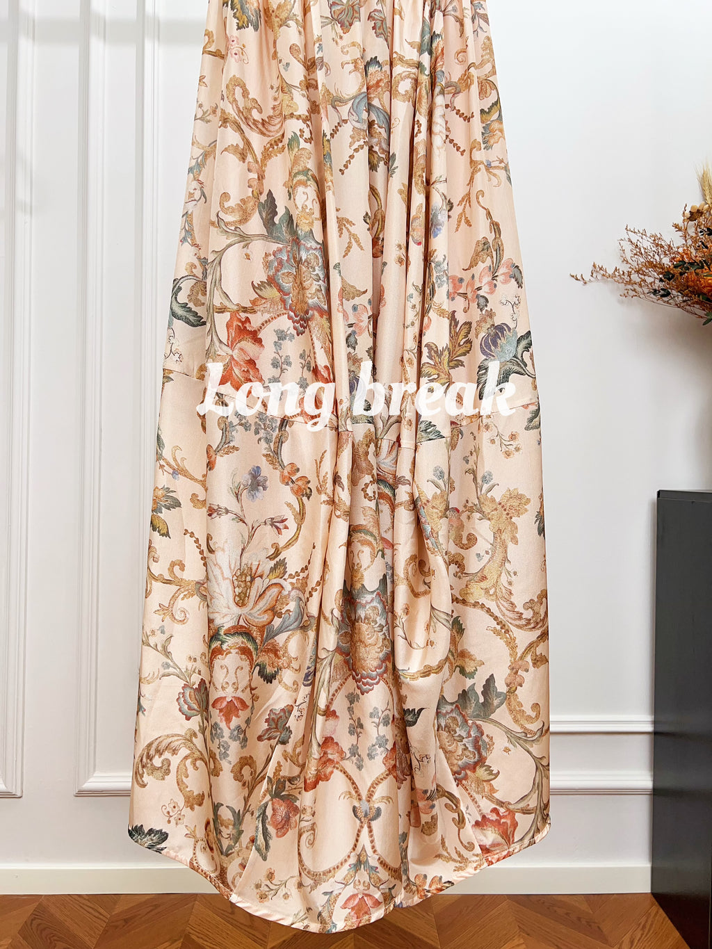 Vintage Brown Floral Spaghetti Strap Maxi Dress