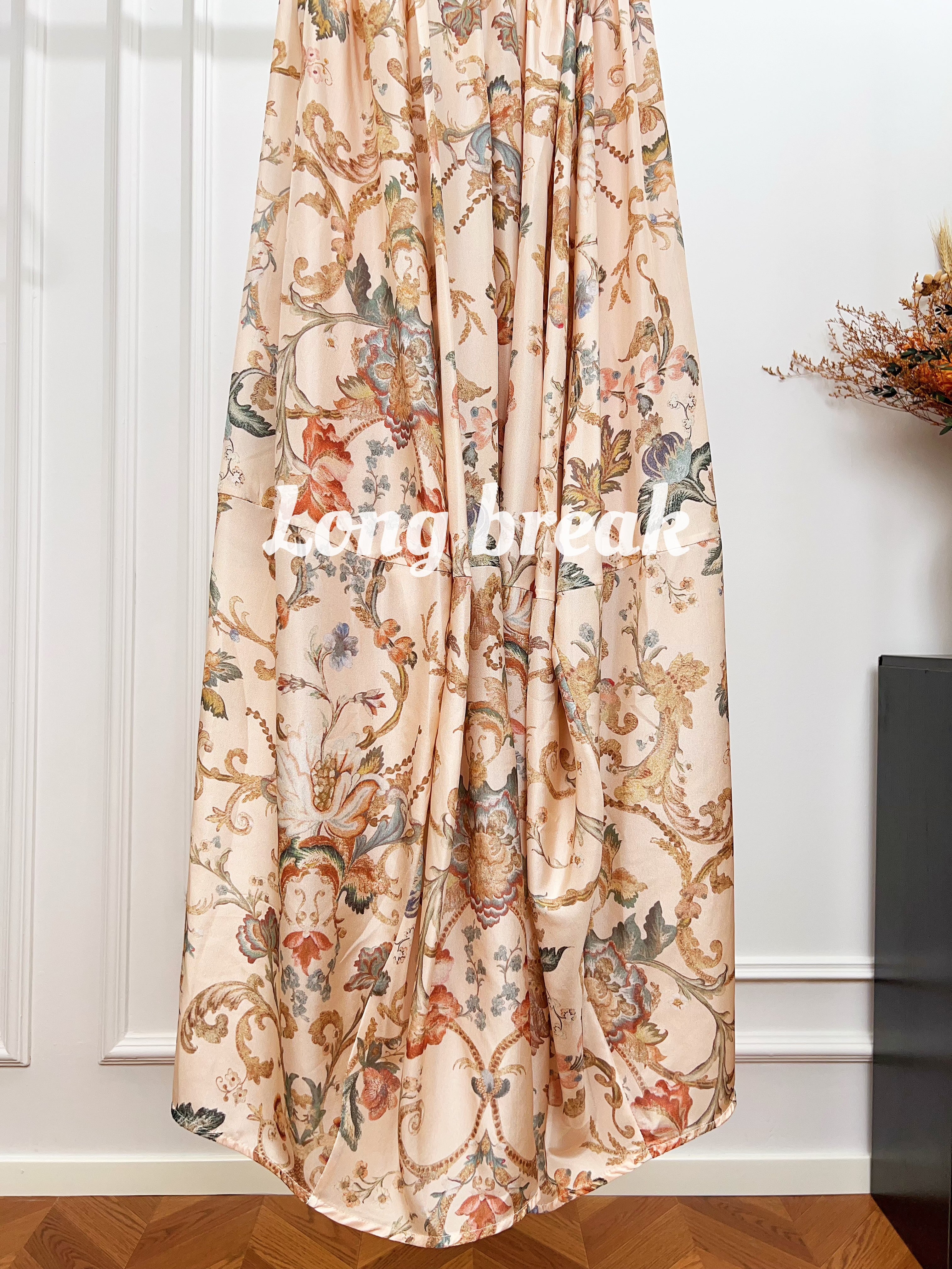 Vintage Brown Floral Spaghetti Strap Maxi Dress