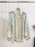 Vintage Pastel Blue Floral Print Matching Two Piece Set