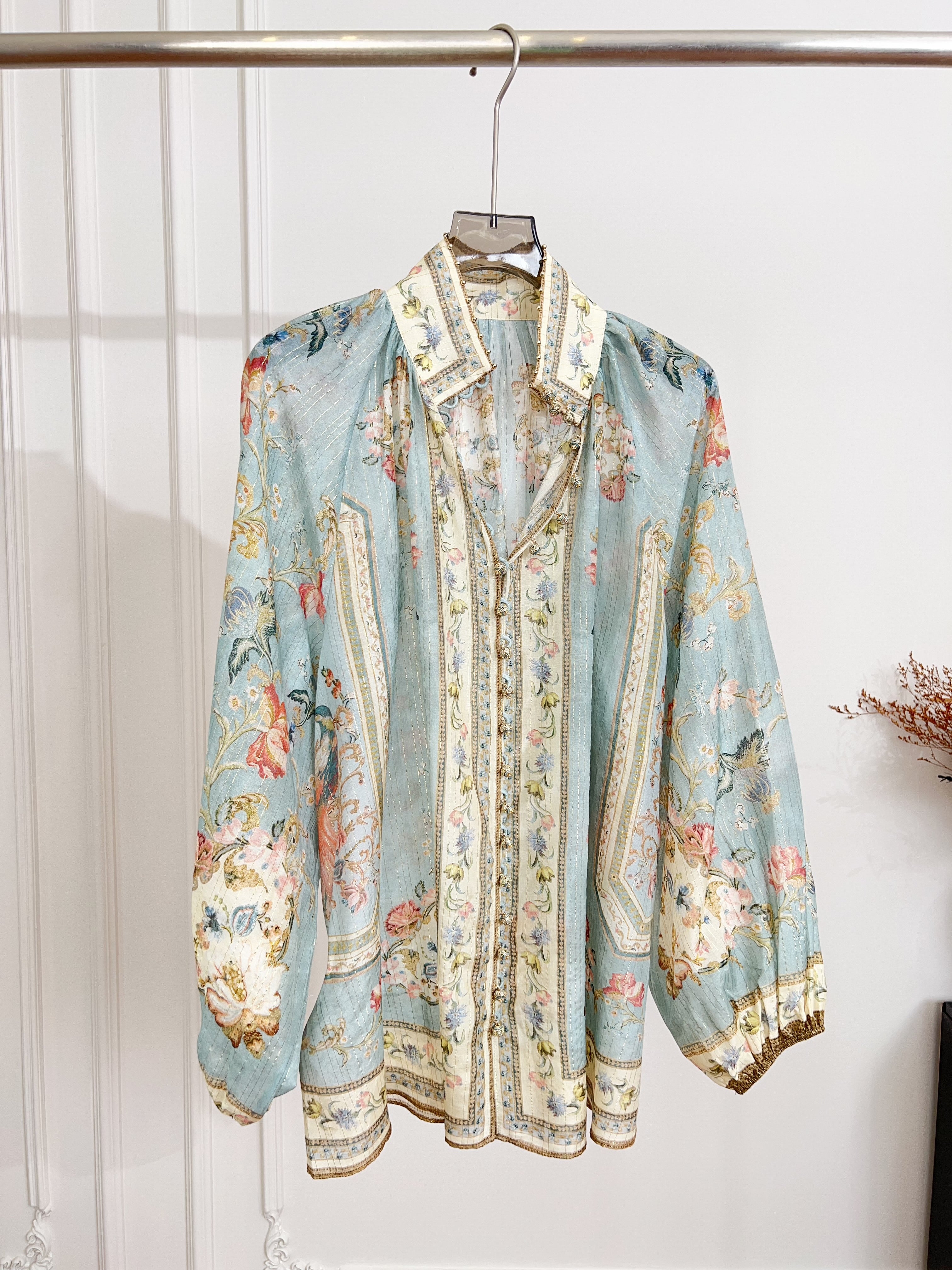 Vintage Pastel Blue Floral Print Matching Two Piece Set