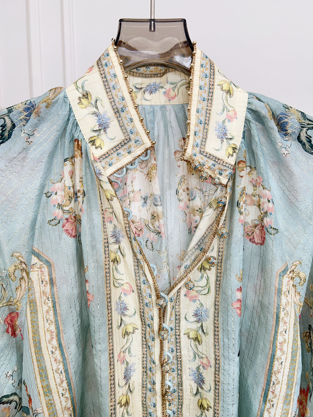 Vintage Pastel Blue Floral Print Matching Two Piece Set
