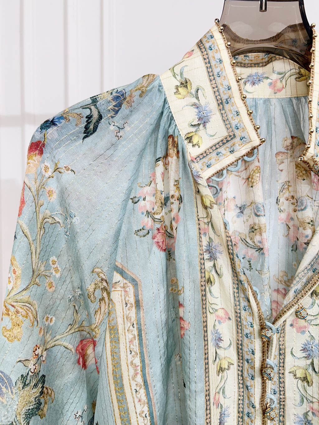 Vintage Pastel Blue Floral Print Matching Two Piece Set