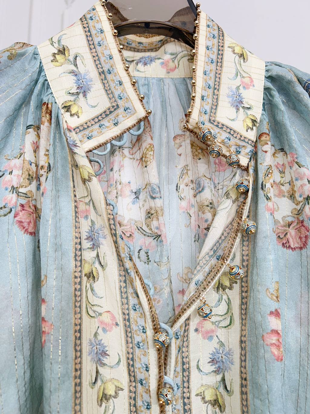 Vintage Pastel Blue Floral Print Matching Two Piece Set