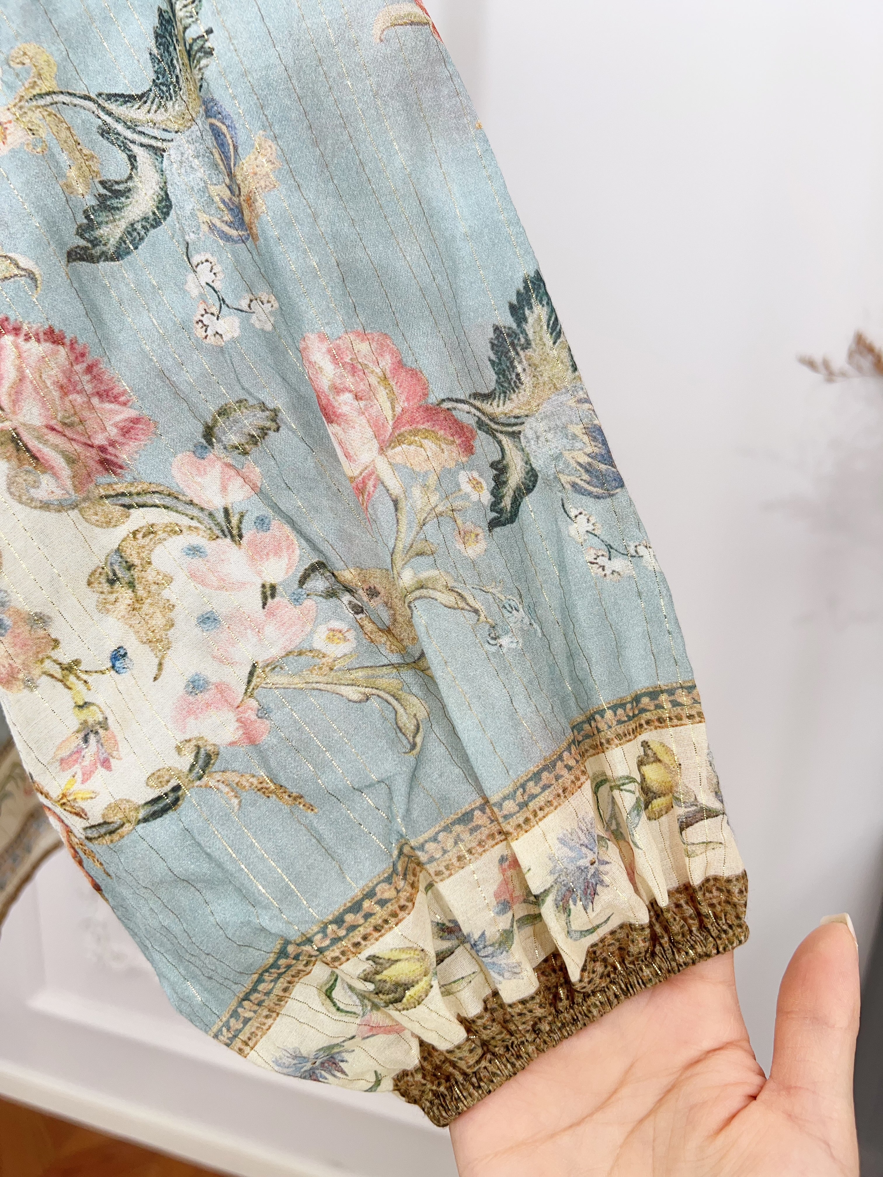 Vintage Pastel Blue Floral Print Matching Two Piece Set