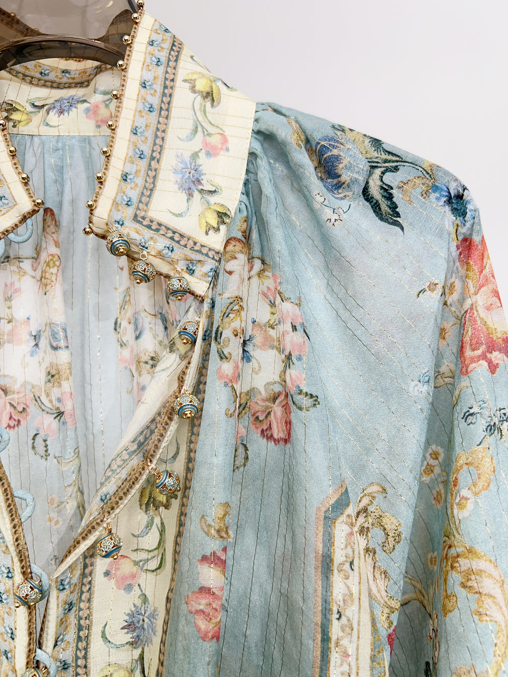 Vintage Pastel Blue Floral Print Matching Two Piece Set