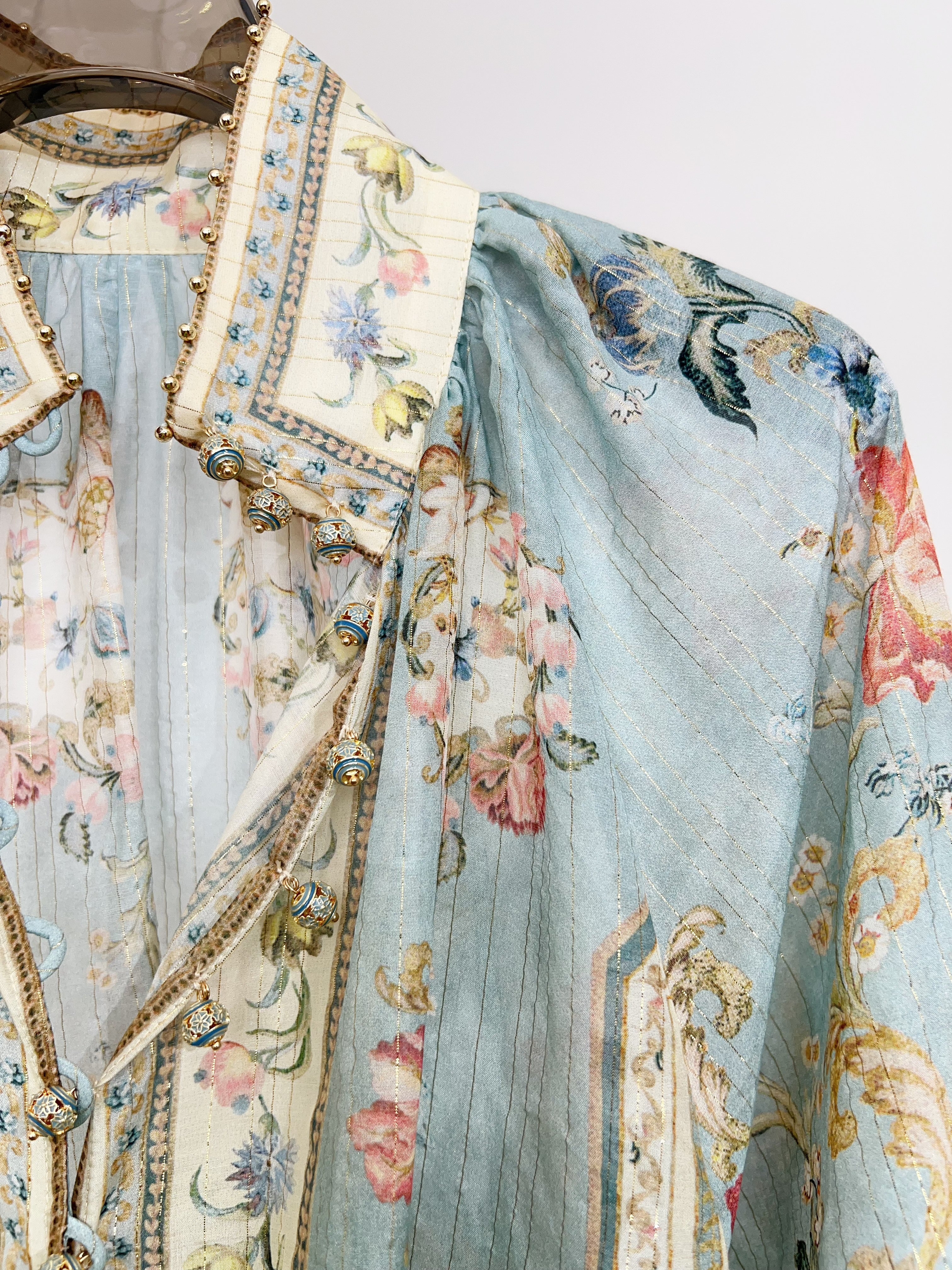 Vintage Pastel Blue Floral Print Matching Two Piece Set
