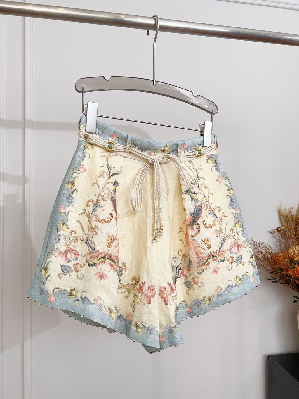 Vintage Pastel Blue Floral Print Matching Two Piece Set