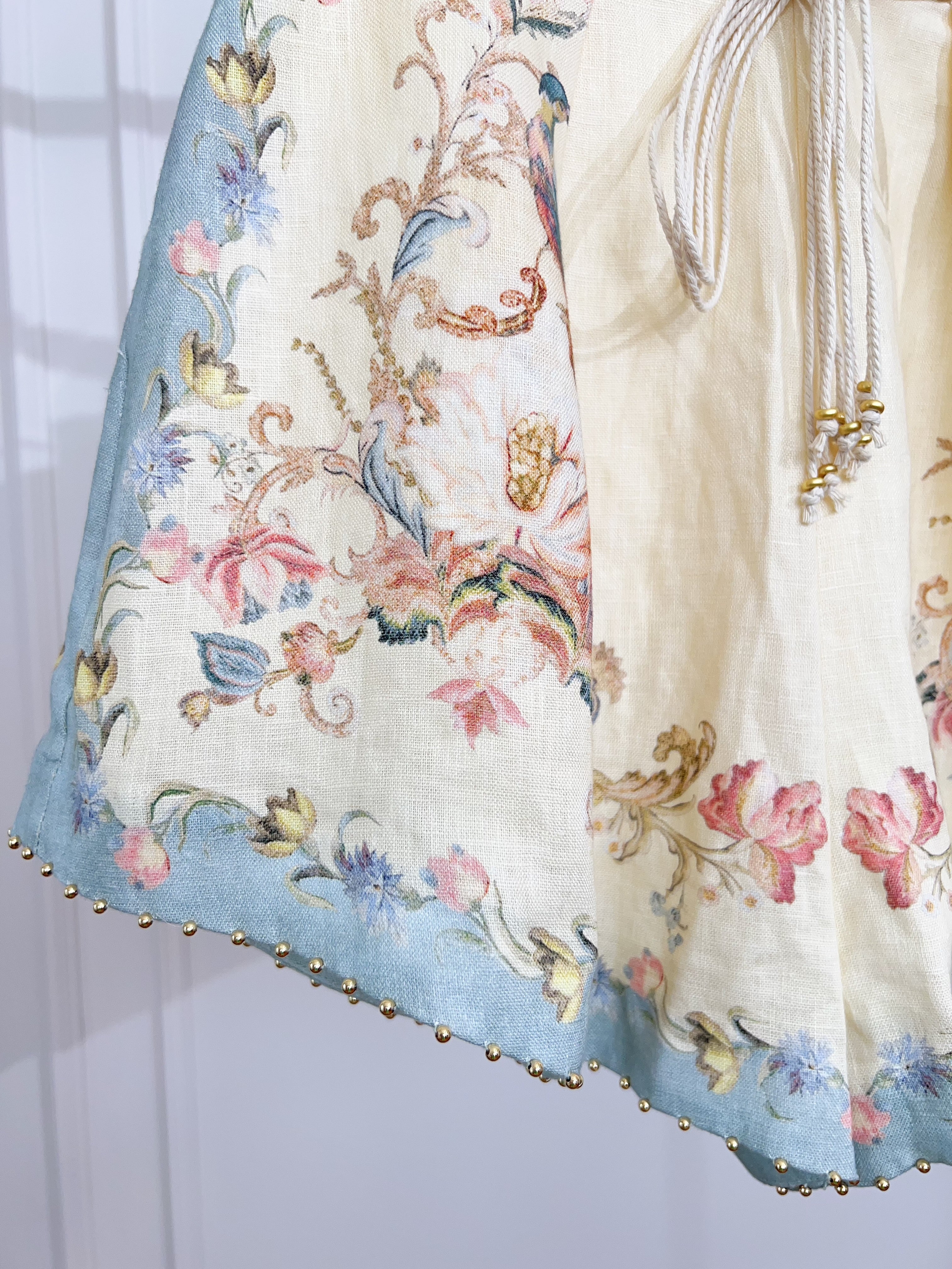 Vintage Pastel Blue Floral Print Matching Two Piece Set