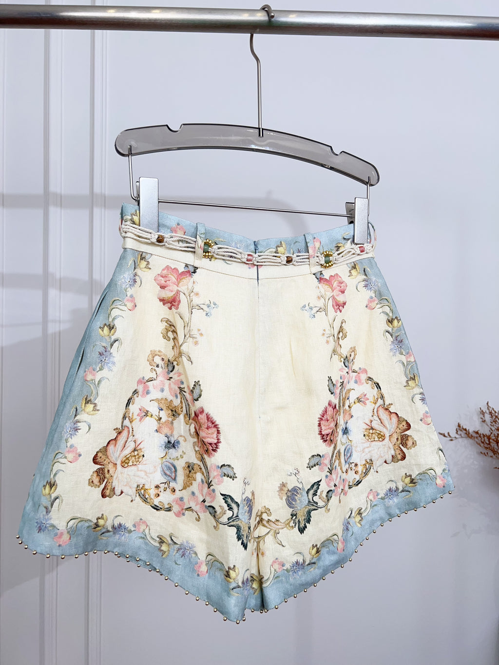 Vintage Pastel Blue Floral Print Matching Two Piece Set