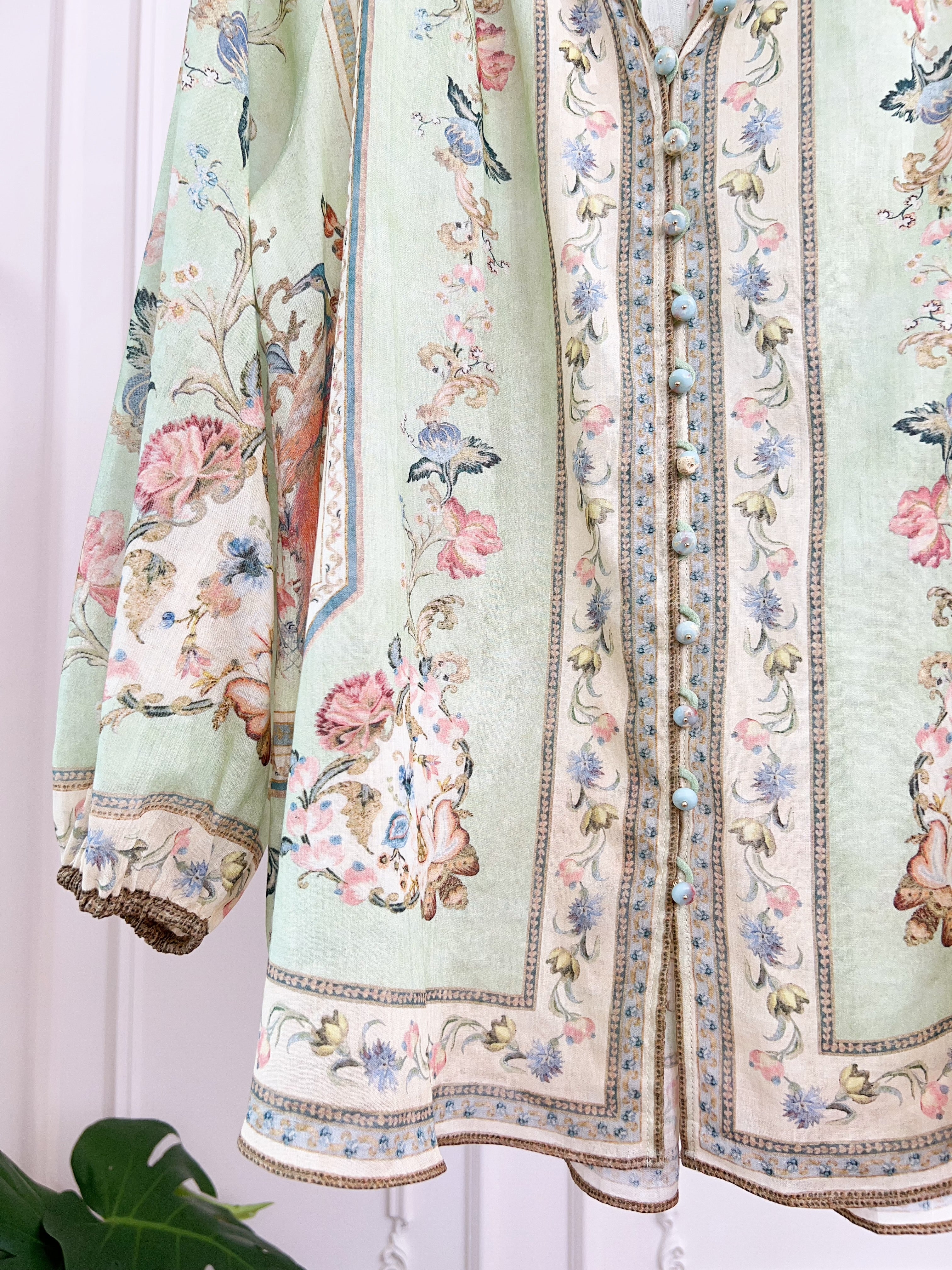 Pastel Light Green Floral Print Long Sleeve Two Piece Set