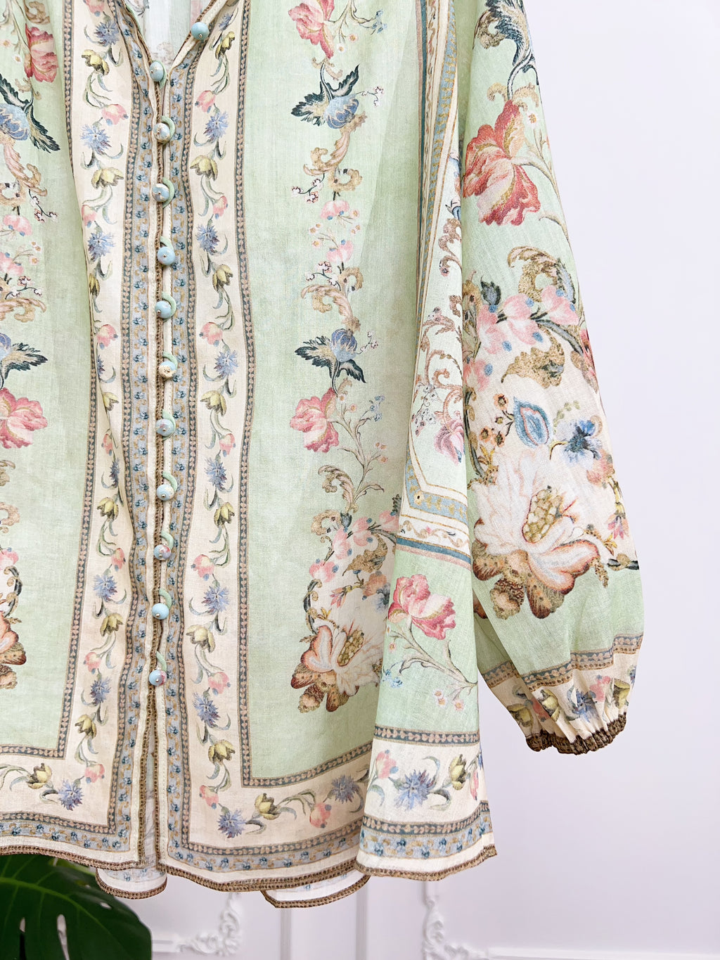 Pastel Light Green Floral Print Long Sleeve Two Piece Set