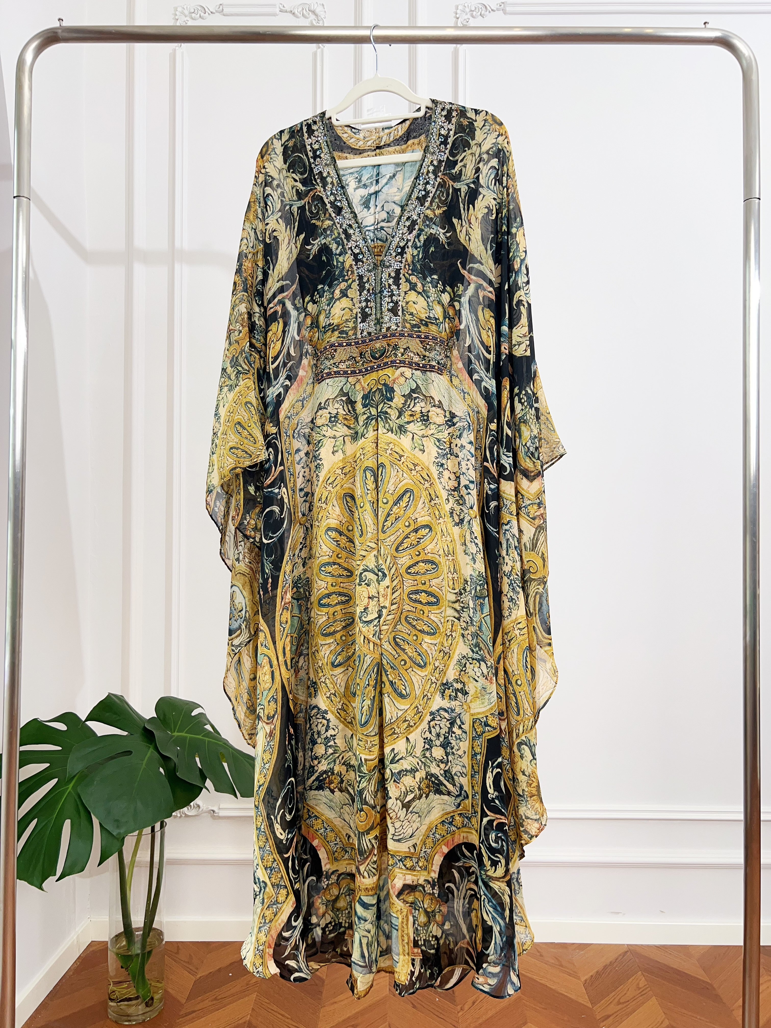Vintage Yellow Base Vintage Floral Long Sleeve Maxi Dress