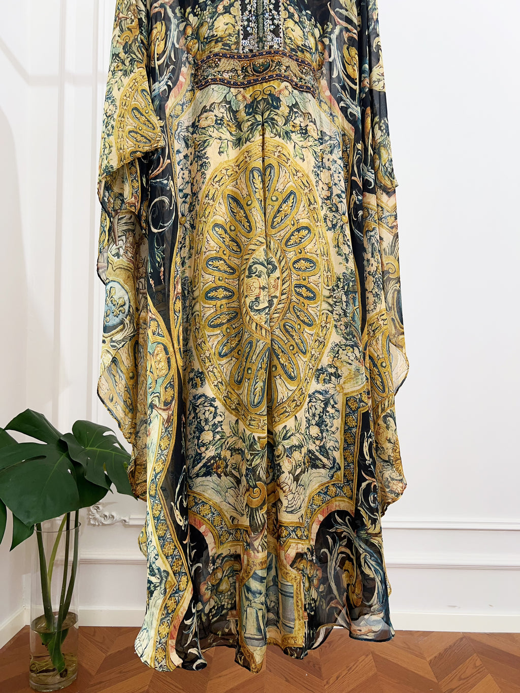 Vintage Yellow Base Vintage Floral Long Sleeve Maxi Dress