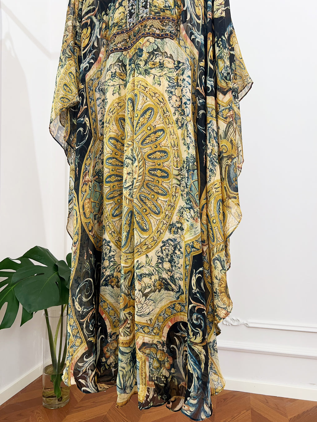 Vintage Yellow Base Vintage Floral Long Sleeve Maxi Dress