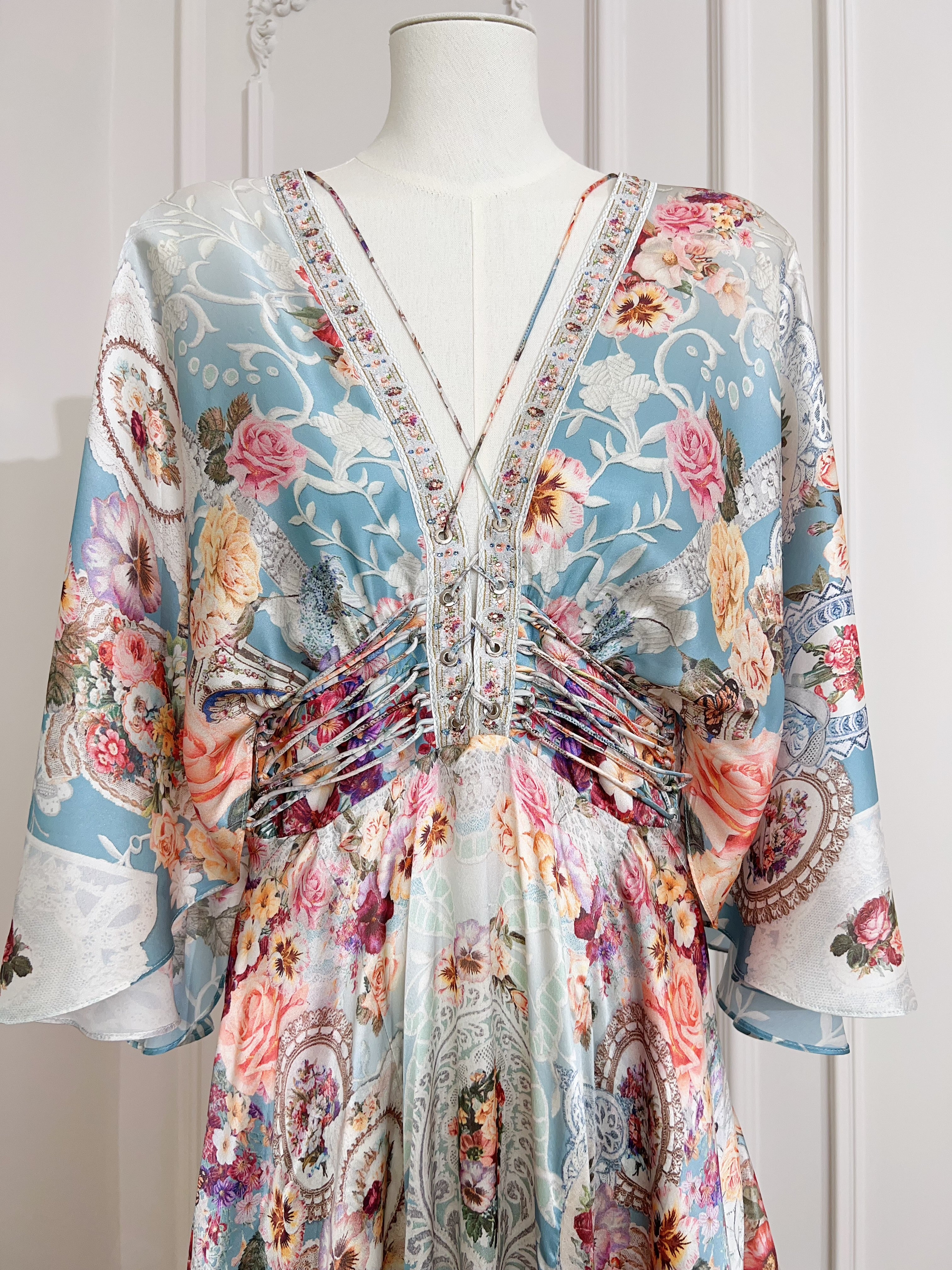 Vintage Bohemian Watercolor Floral Print Maxi Dress