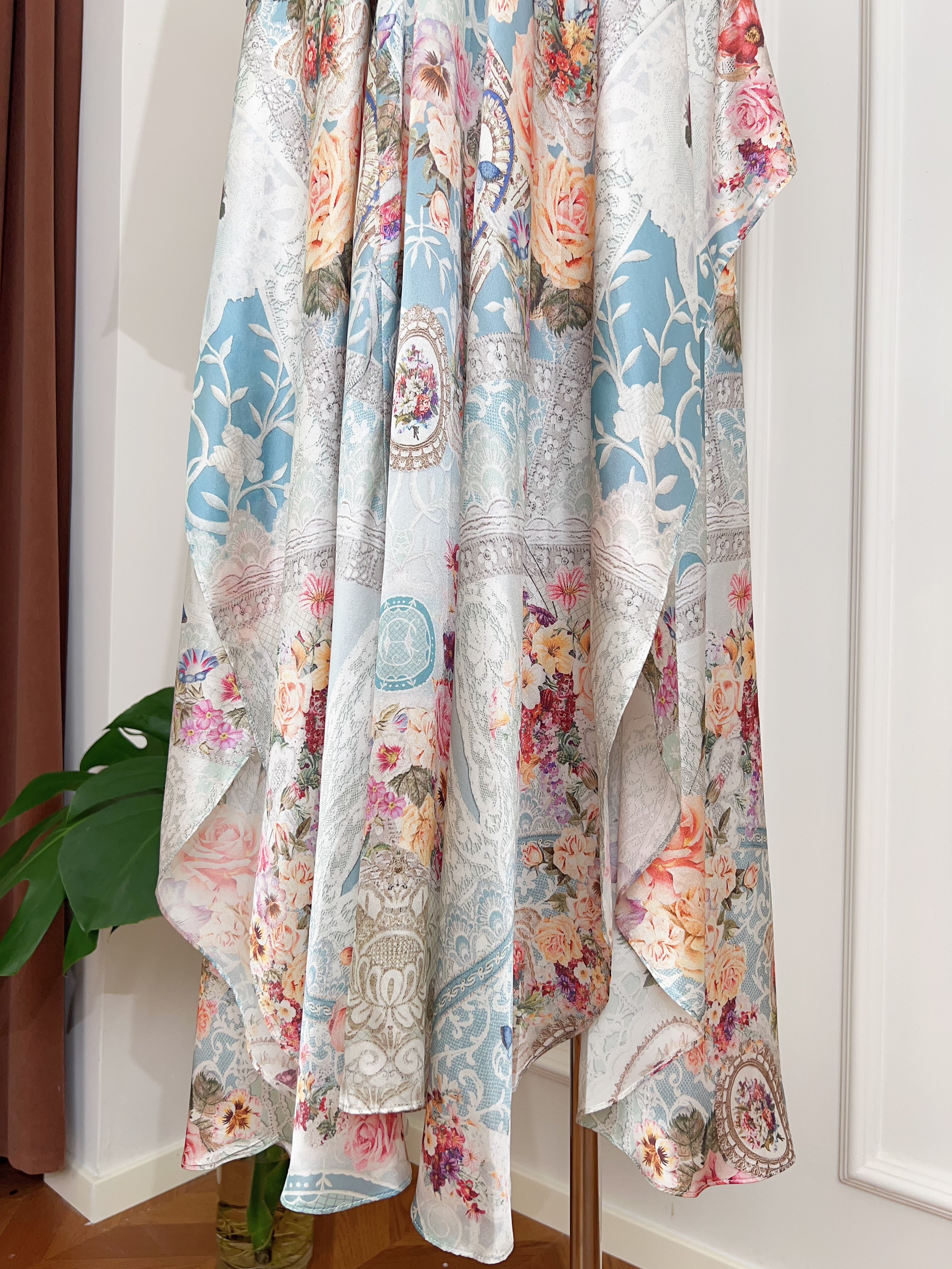 Vintage Bohemian Watercolor Floral Print Maxi Dress