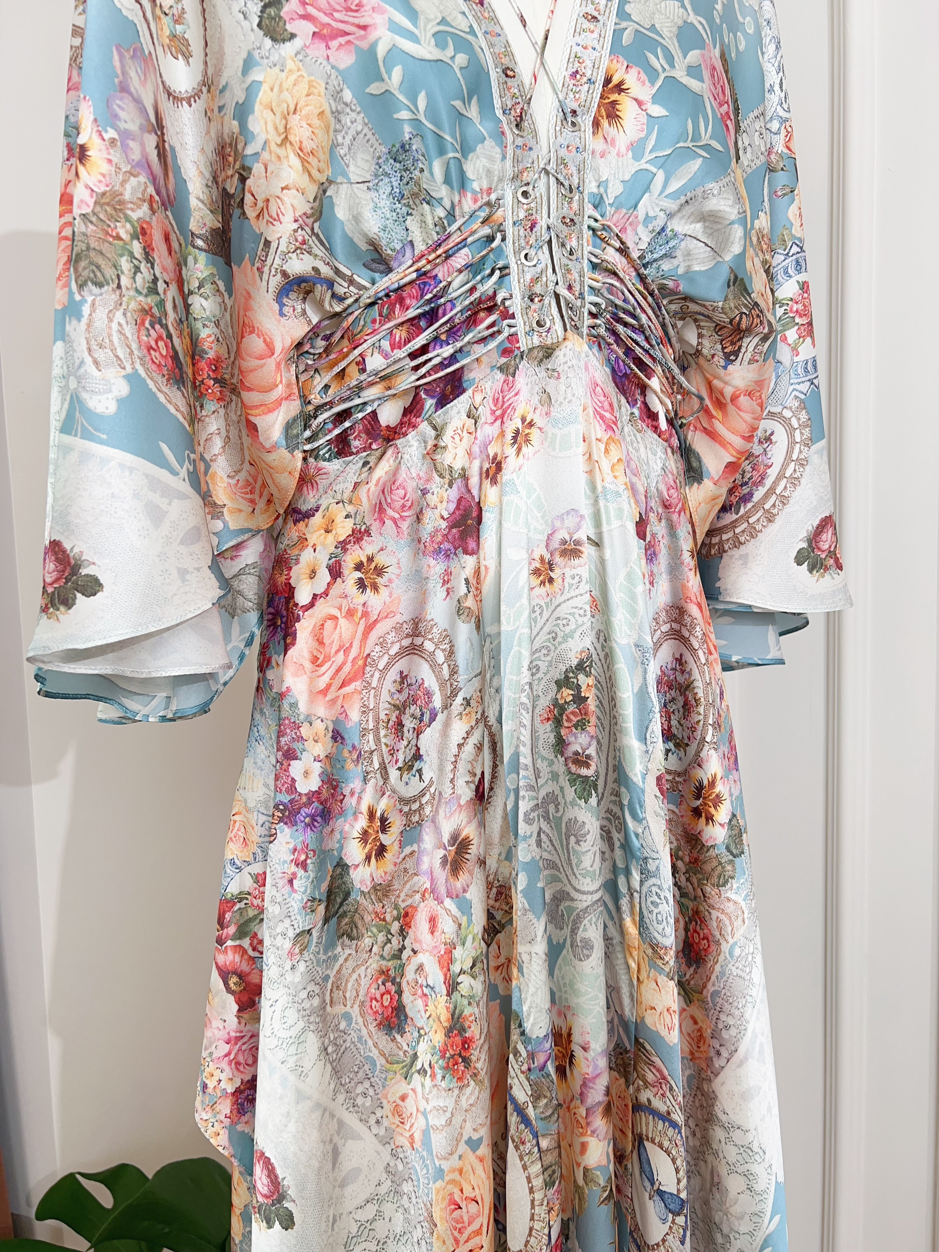 Vintage Bohemian Watercolor Floral Print Maxi Dress