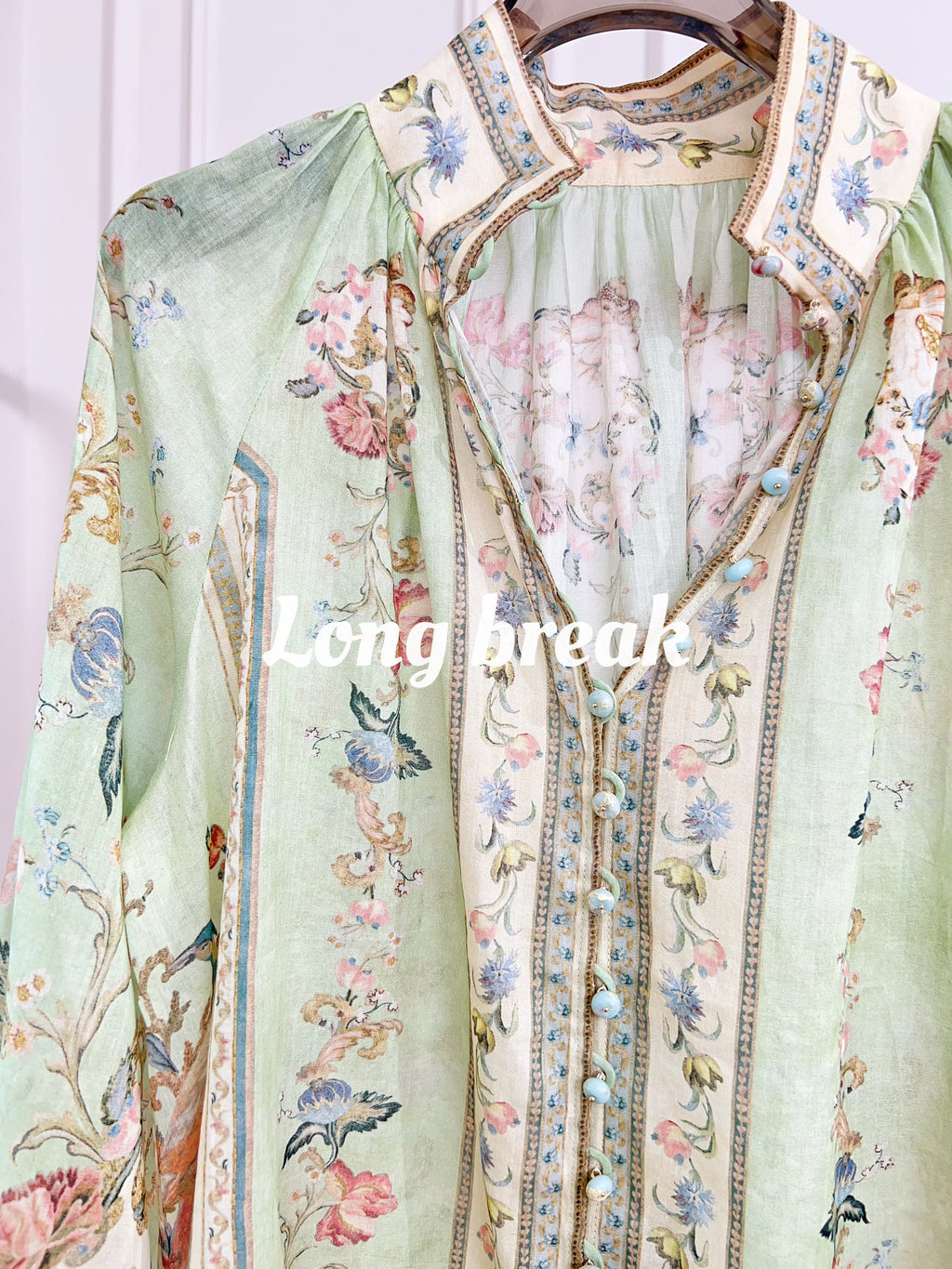 Pastel Light Green Floral Print Long Sleeve Two Piece Set