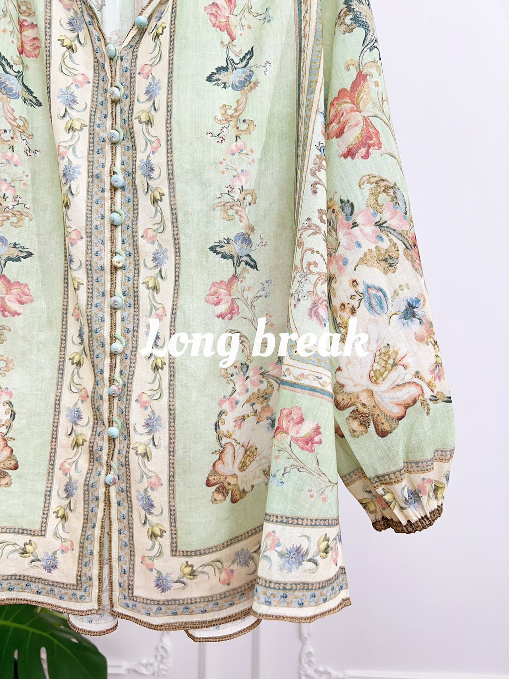 Pastel Light Green Floral Print Long Sleeve Two Piece Set