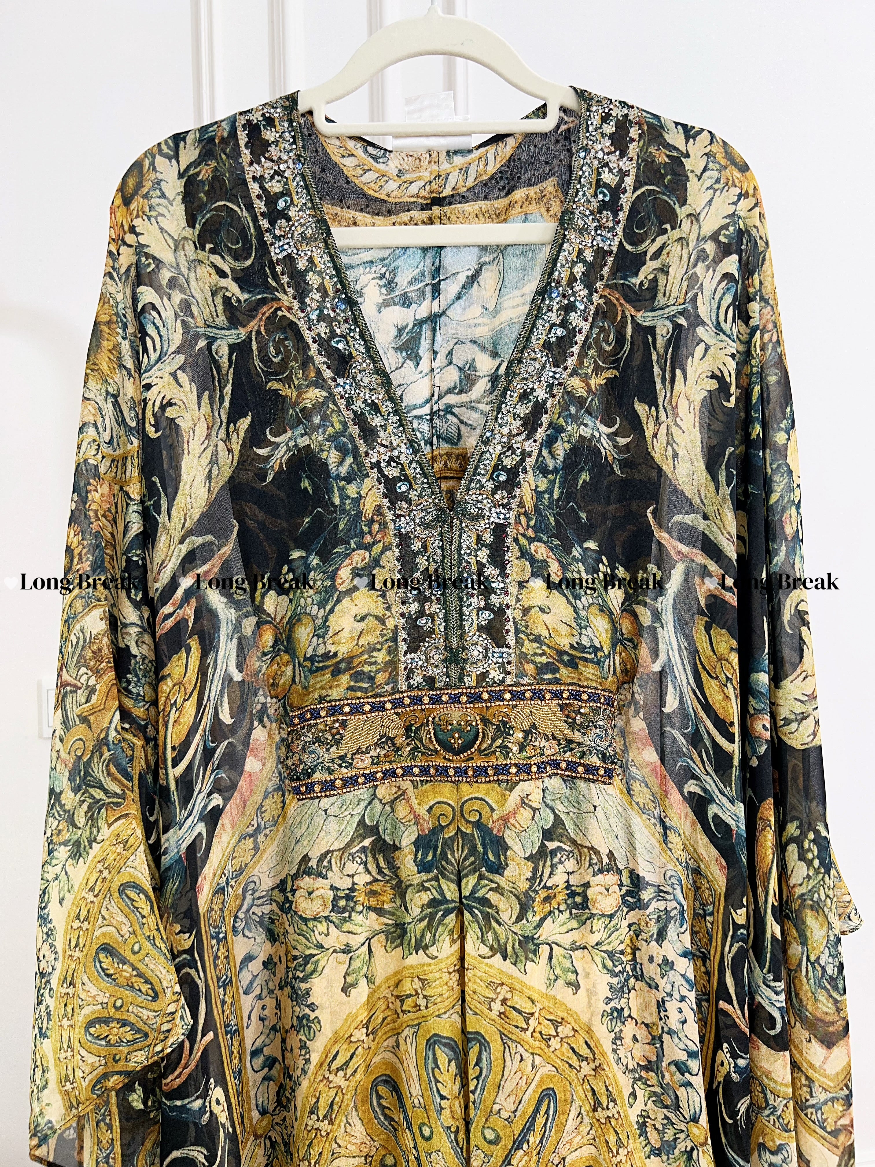 Vintage Yellow Base Vintage Floral Long Sleeve Maxi Dress