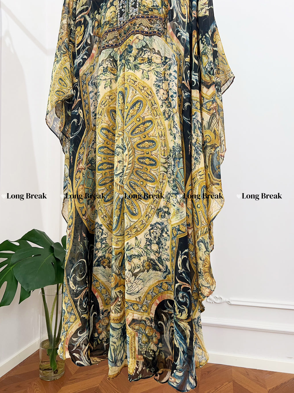 Vintage Yellow Base Vintage Floral Long Sleeve Maxi Dress