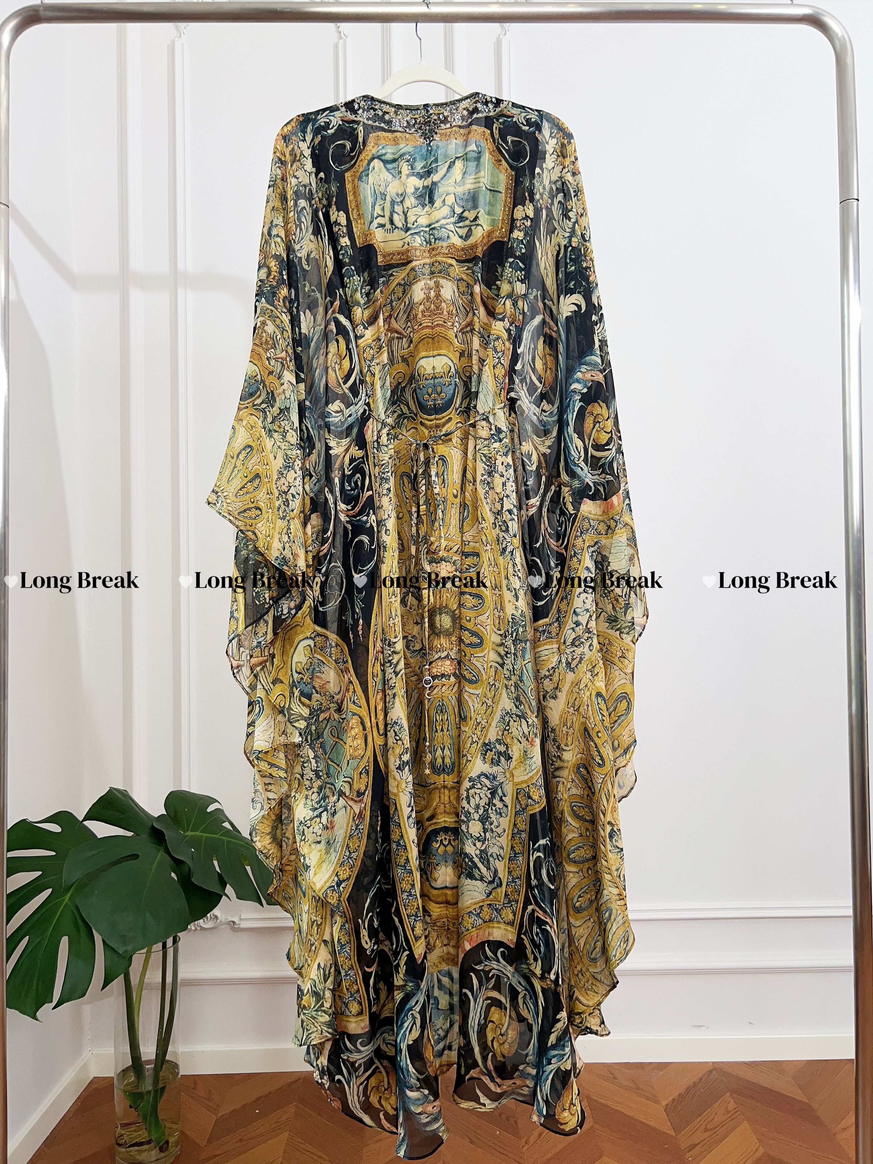 Vintage Yellow Base Vintage Floral Long Sleeve Maxi Dress