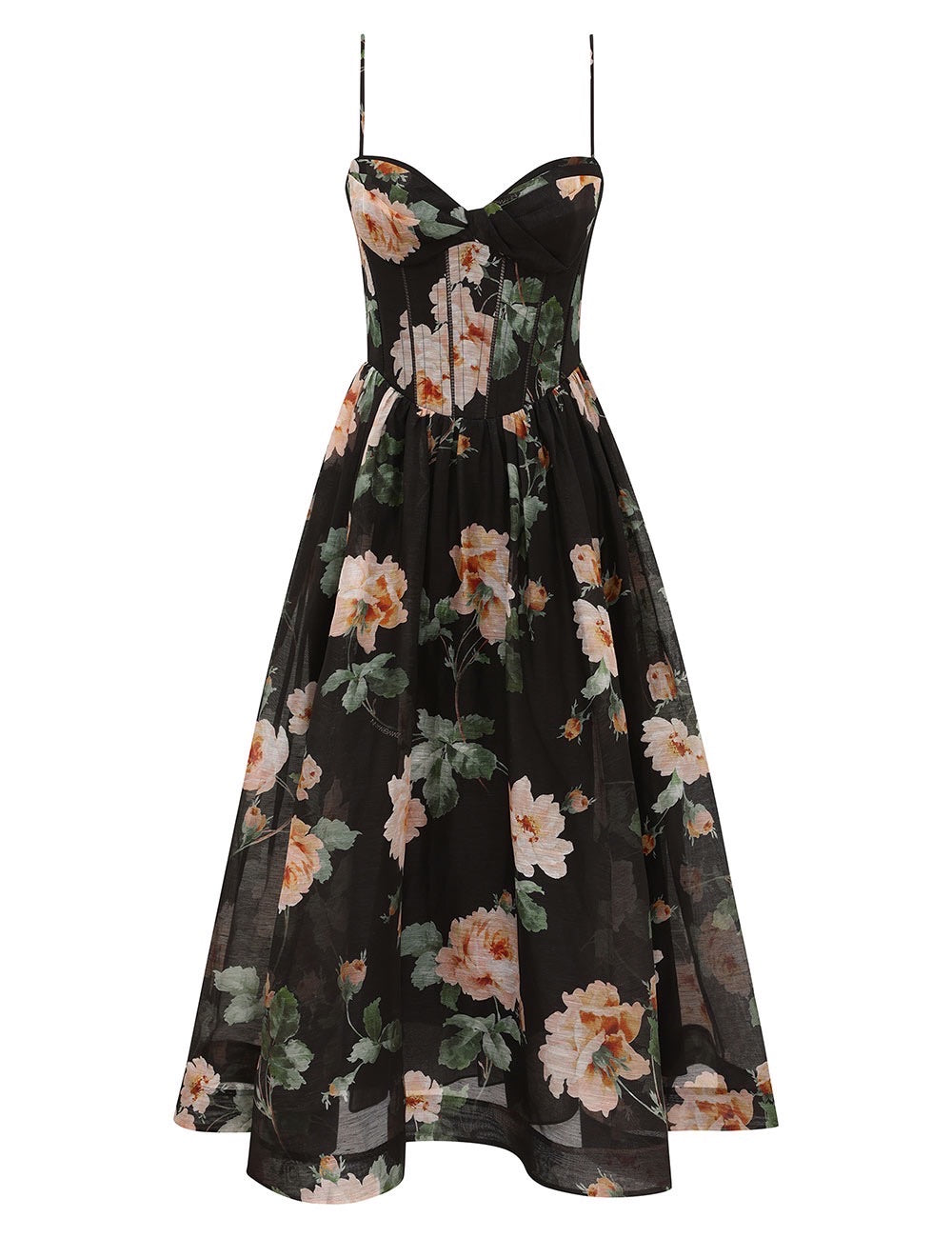 Midi Dress in Black Rose
