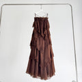 Caramel Brown Multi-layer Ruffle Spaghetti Strap Flared Maxi Dress