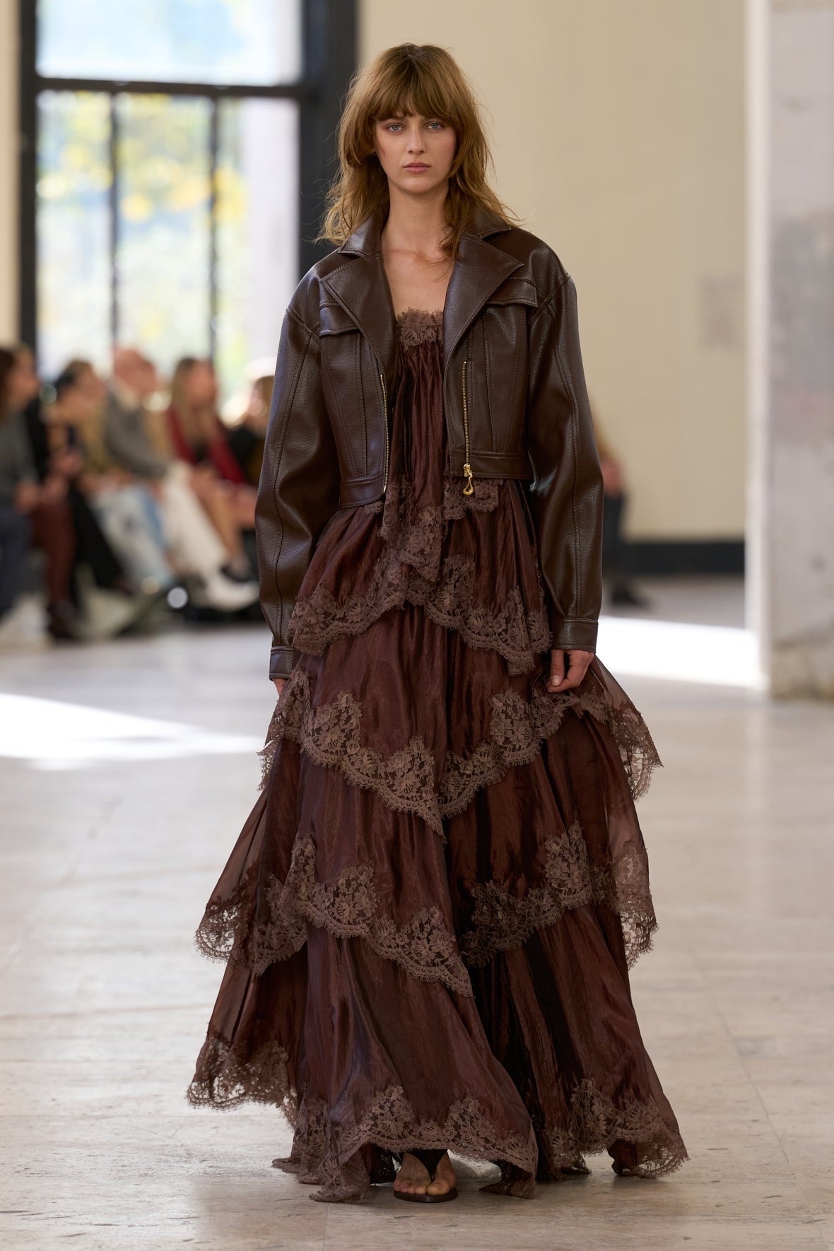 Caramel Brown Multi-layer Ruffle Spaghetti Strap Flared Maxi Dress