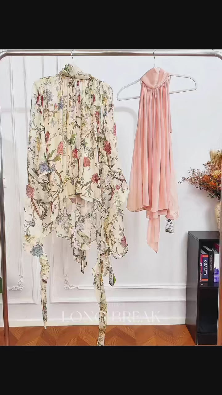 Vintage Floral Print Satin Midi Dress