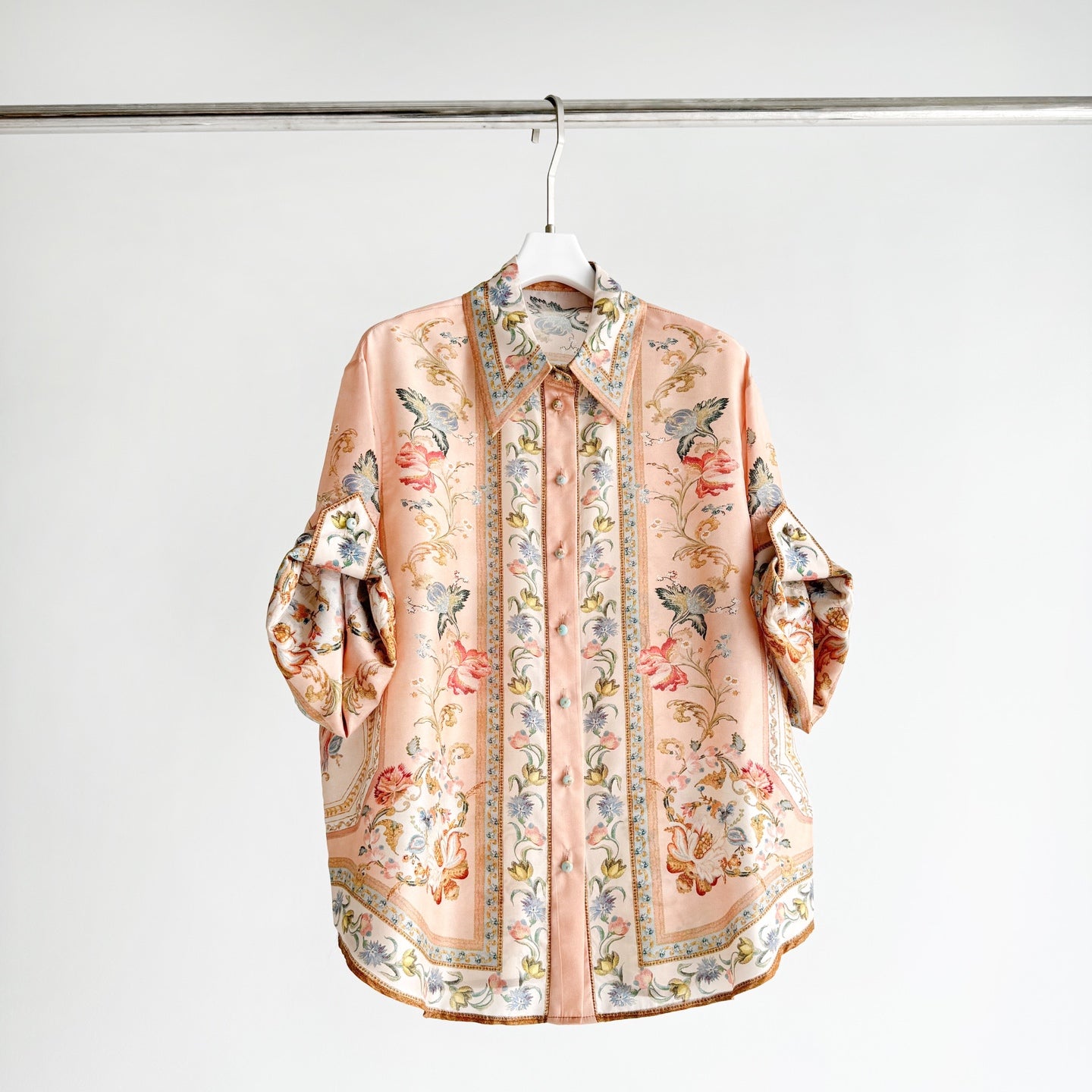 Vintage Floral Pattern Lapel Neck Short Sleeve Blouse Two-Piece Set