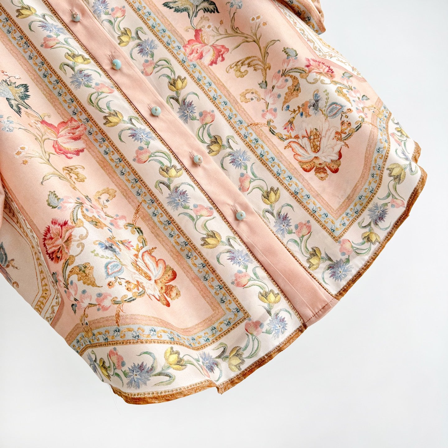Vintage Floral Pattern Lapel Neck Short Sleeve Blouse Two-Piece Set