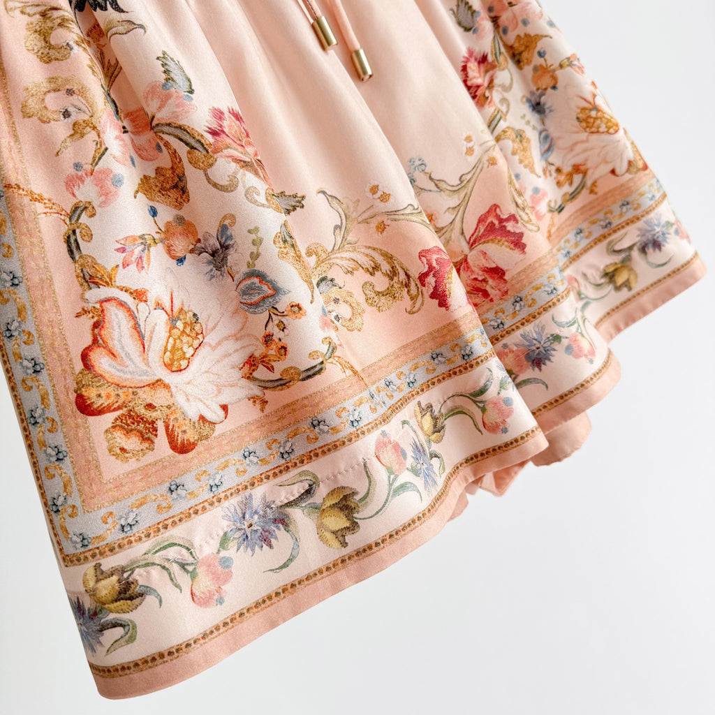 Vintage Floral Pattern Lapel Neck Short Sleeve Blouse Two-Piece Set