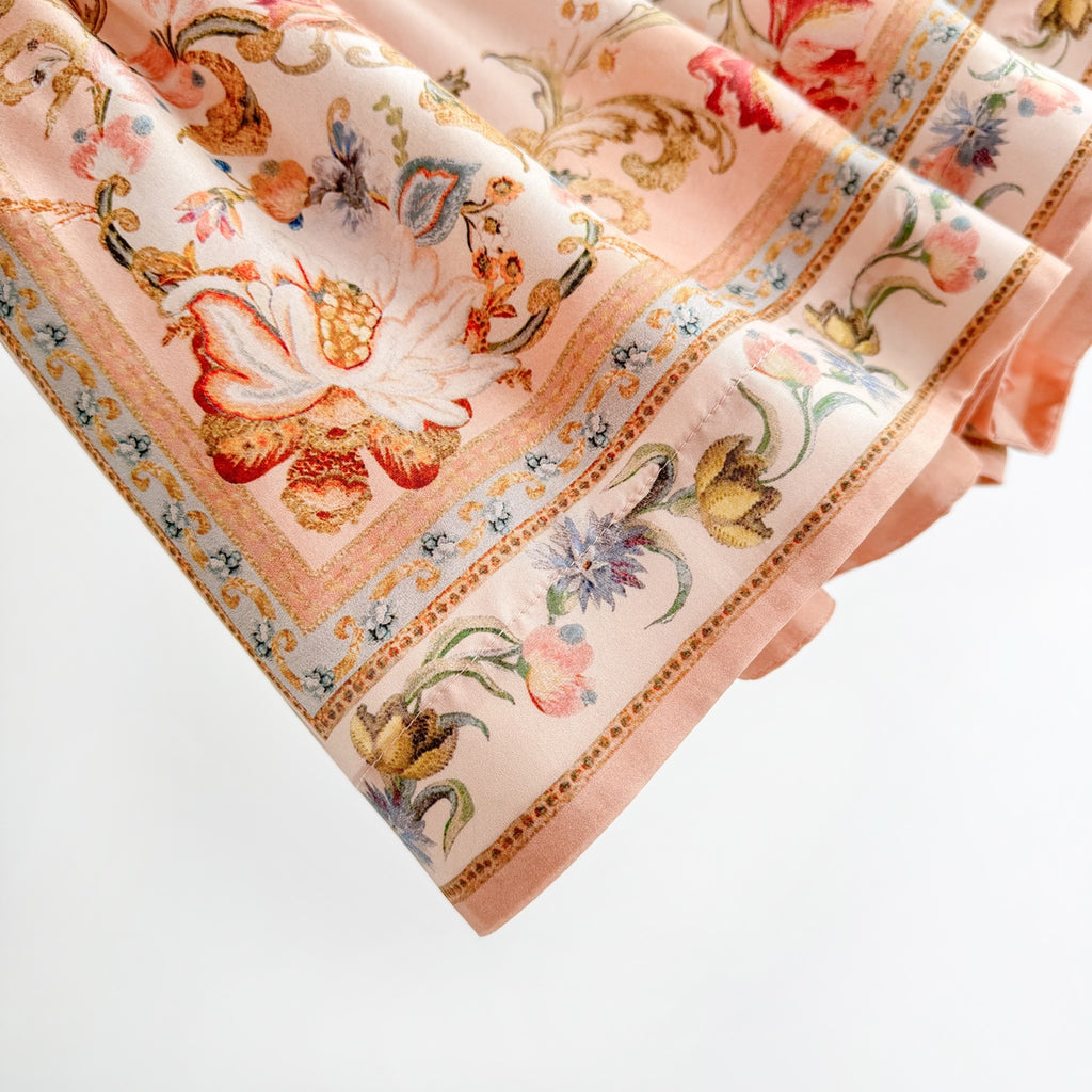 Vintage Floral Pattern Lapel Neck Short Sleeve Blouse Two-Piece Set