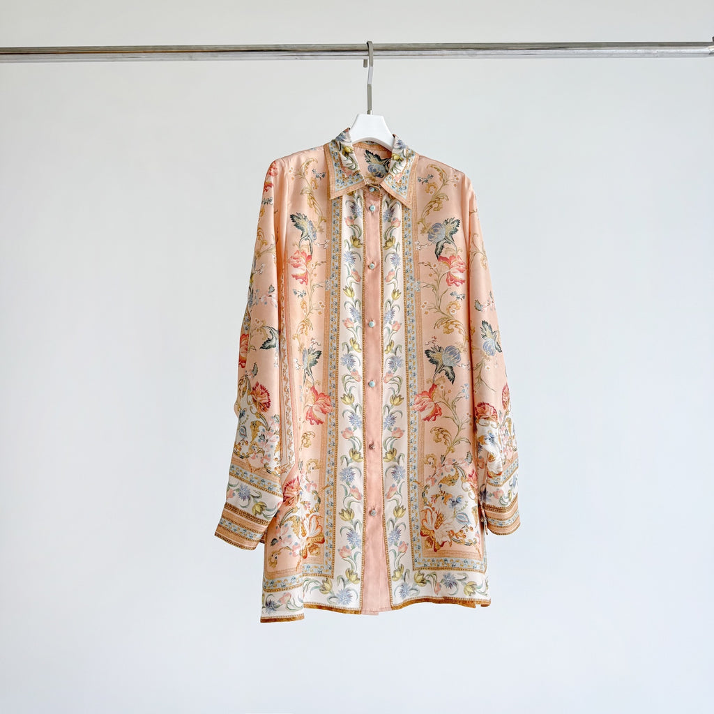 Vintage Floral Pattern Lapel Neck Long Sleeve Blouse Two-Piece Set