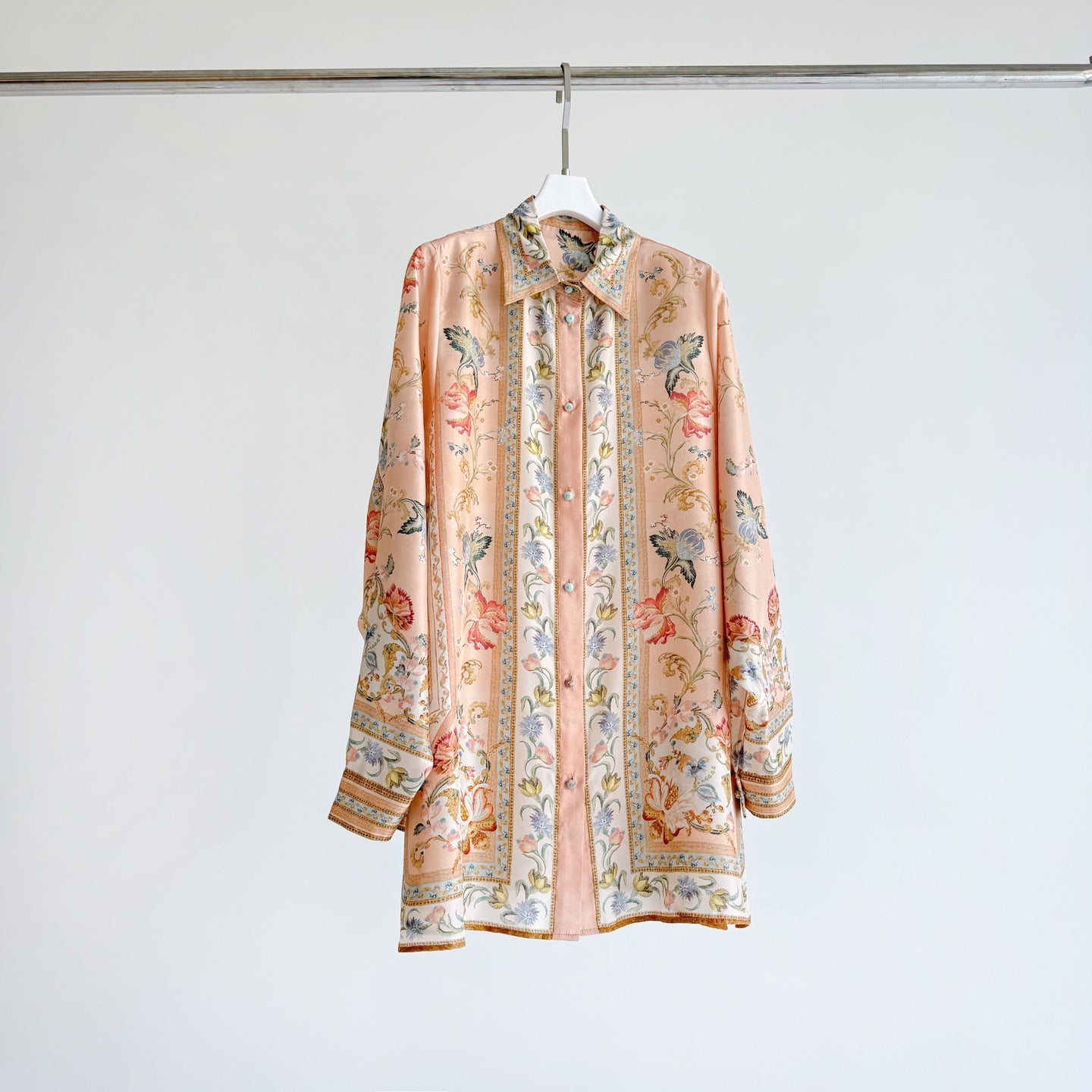 Vintage Floral Pattern Lapel Neck Long Sleeve Blouse Two-Piece Set
