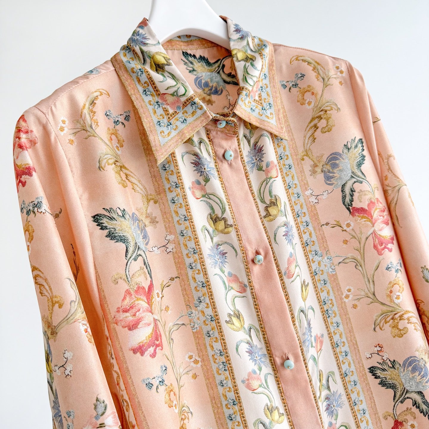 Vintage Floral Pattern Lapel Neck Long Sleeve Blouse Two-Piece Set