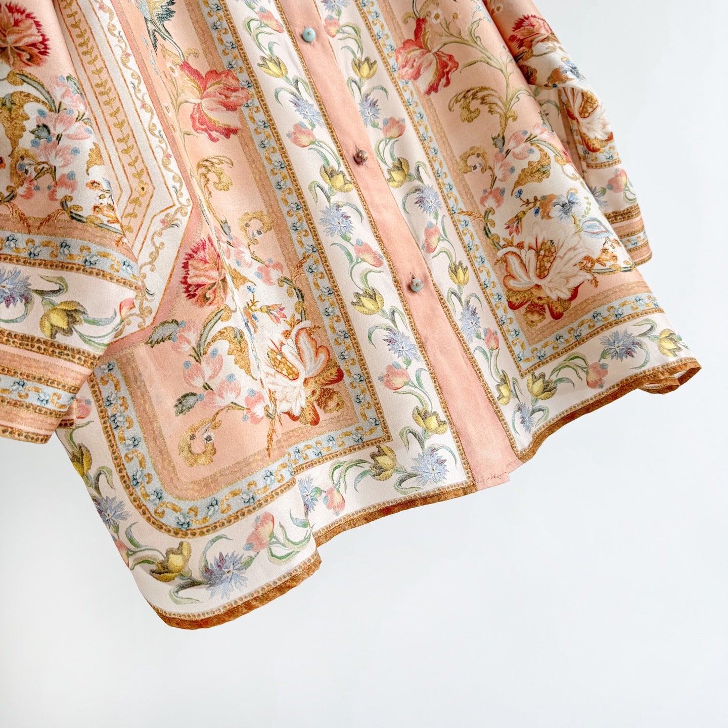 Vintage Floral Pattern Lapel Neck Long Sleeve Blouse Two-Piece Set