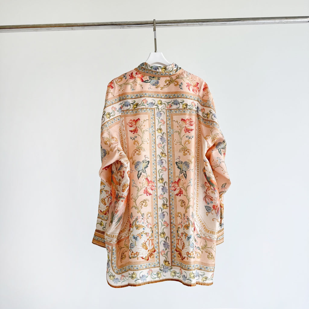 Vintage Floral Pattern Lapel Neck Long Sleeve Blouse Two-Piece Set