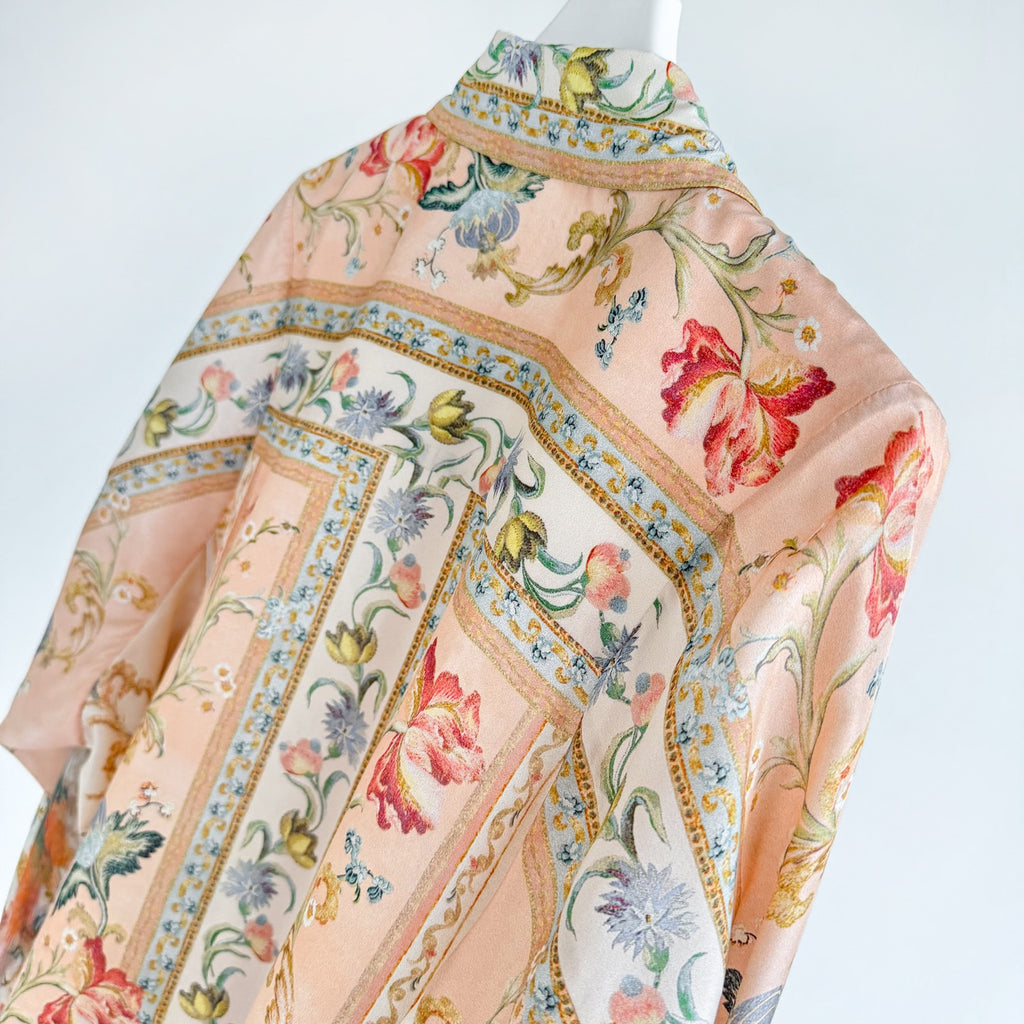 Vintage Floral Pattern Lapel Neck Long Sleeve Blouse Two-Piece Set
