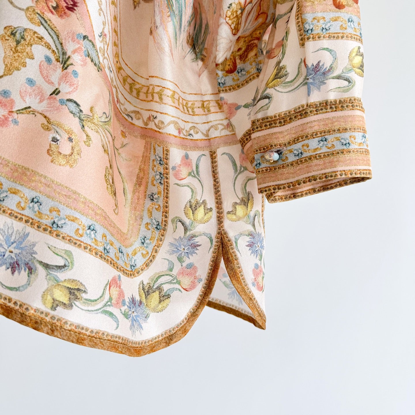 Vintage Floral Pattern Lapel Neck Long Sleeve Blouse Two-Piece Set