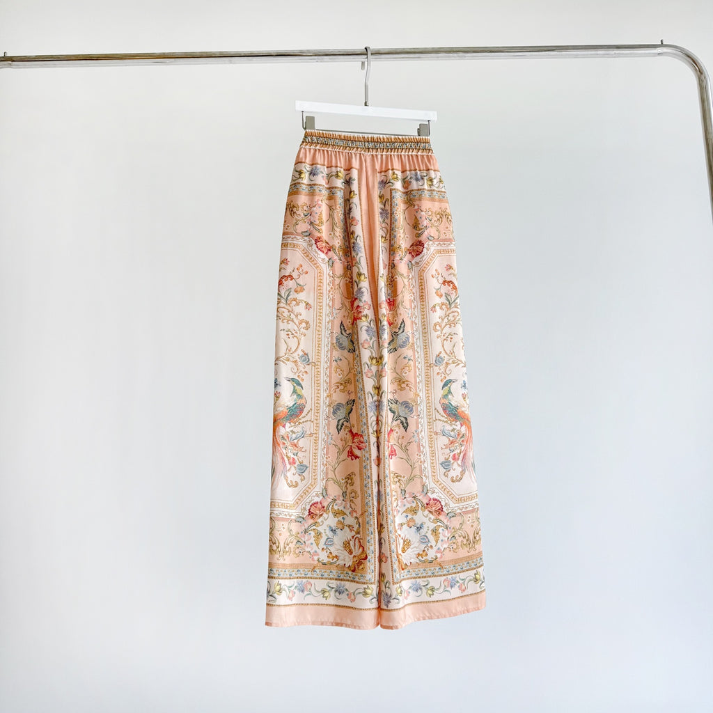 Vintage Floral Pattern Lapel Neck Long Sleeve Blouse Two-Piece Set