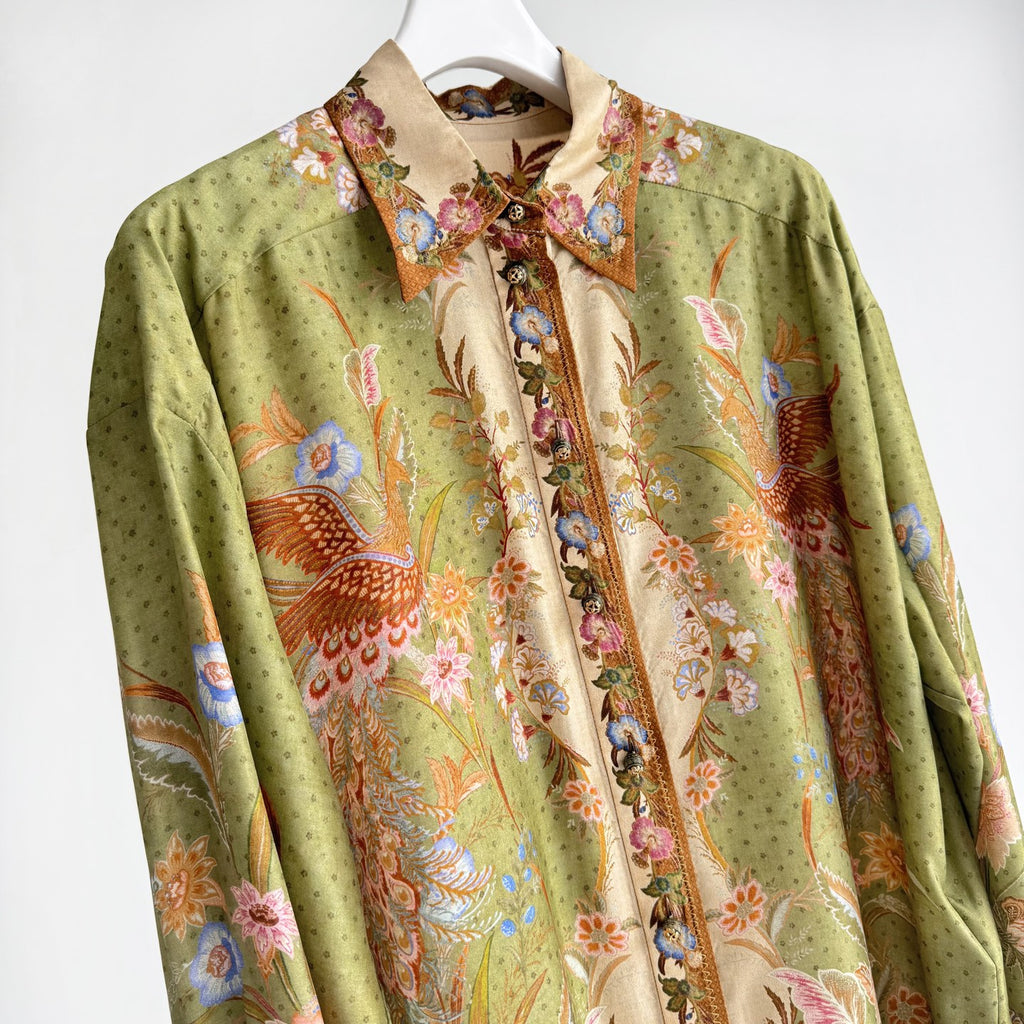 The Indra Relaxed Shirt Pant Short  in Khaki Scarf Floral Three Piece