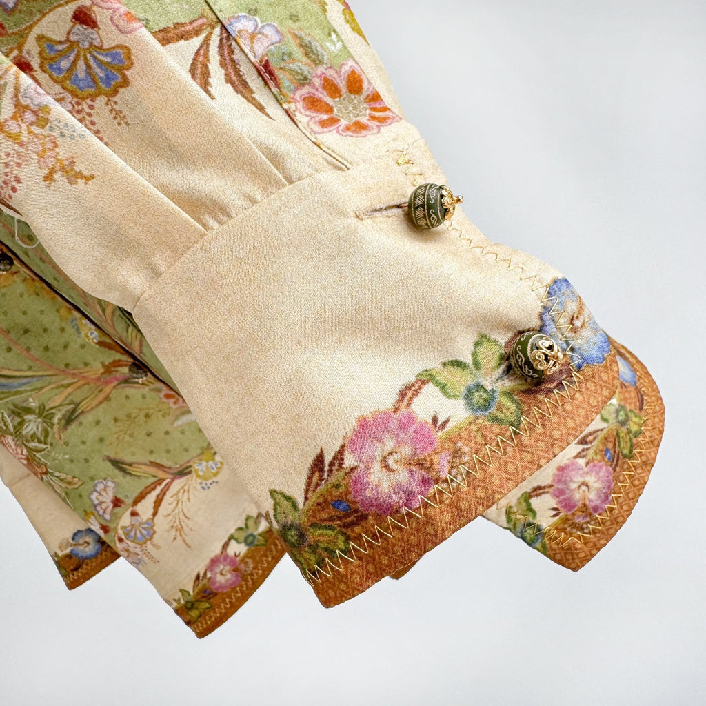 The Indra Relaxed Shirt Pant Short  in Khaki Scarf Floral Three Piece