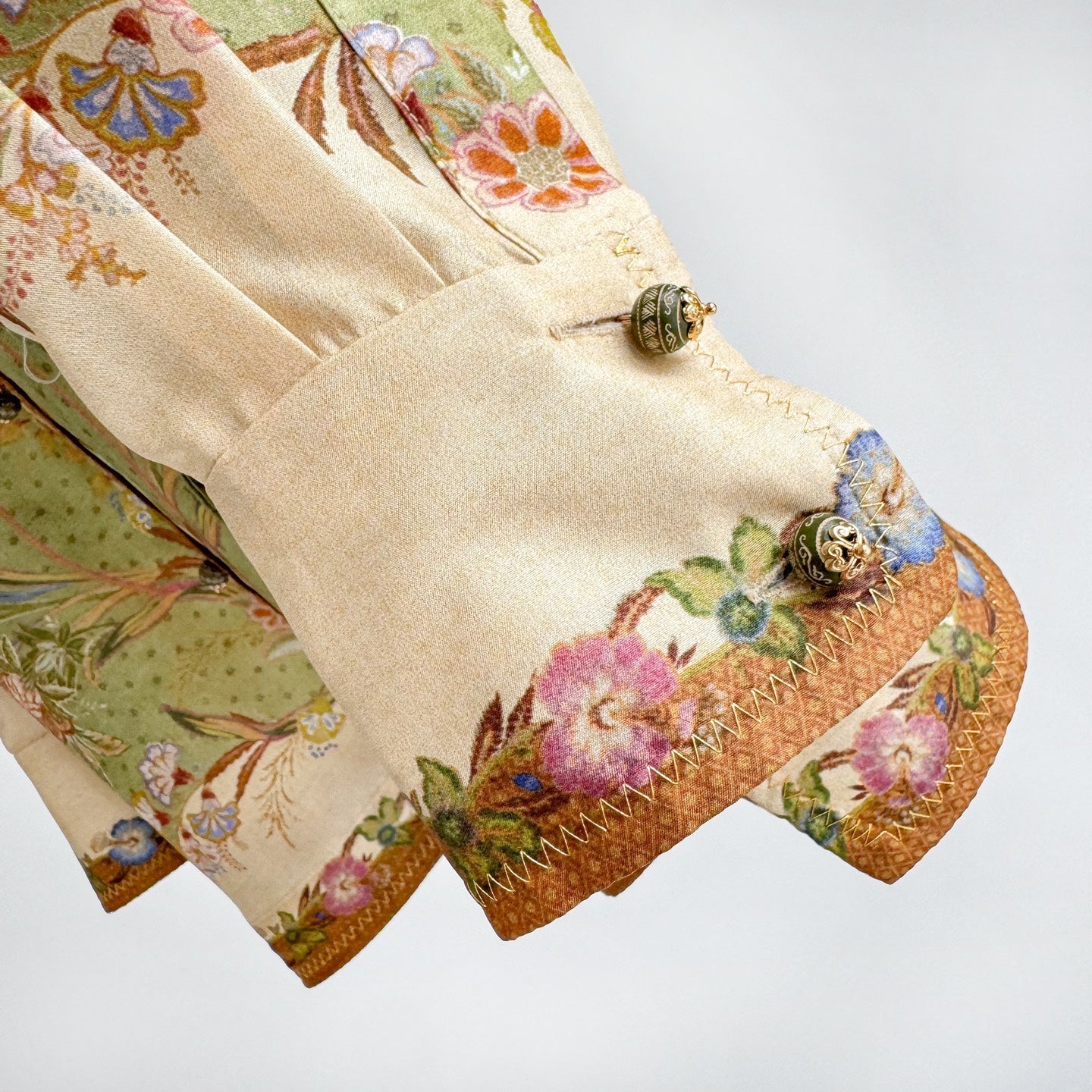The Indra Relaxed Shirt Pant Short  in Khaki Scarf Floral Three Piece