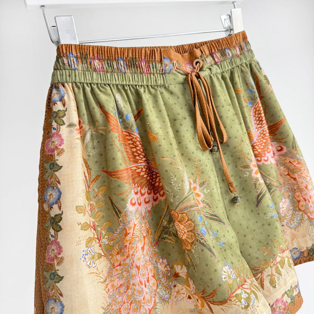 The Indra Relaxed Shirt Pant Short  in Khaki Scarf Floral Three Piece