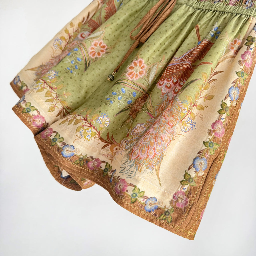 The Indra Relaxed Shirt Pant Short  in Khaki Scarf Floral Three Piece