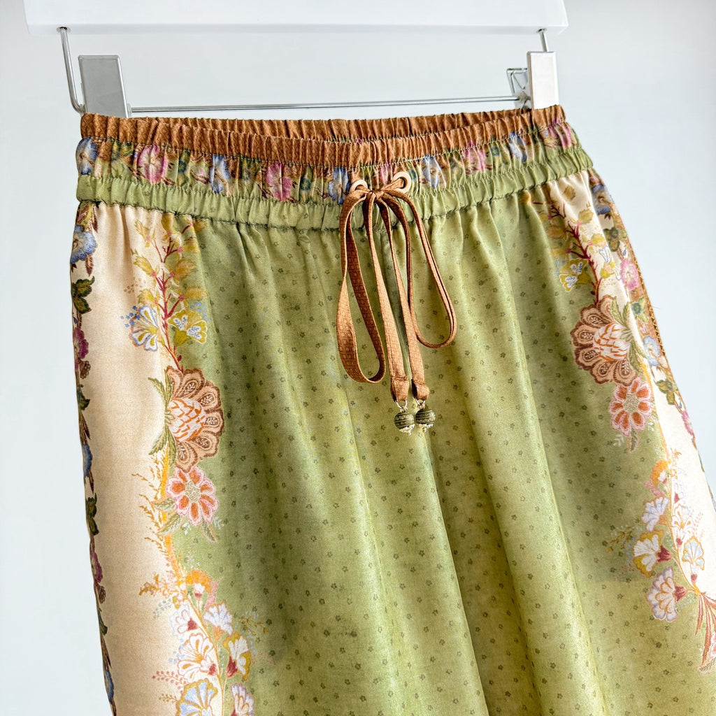The Indra Relaxed Shirt Pant Short  in Khaki Scarf Floral Three Piece