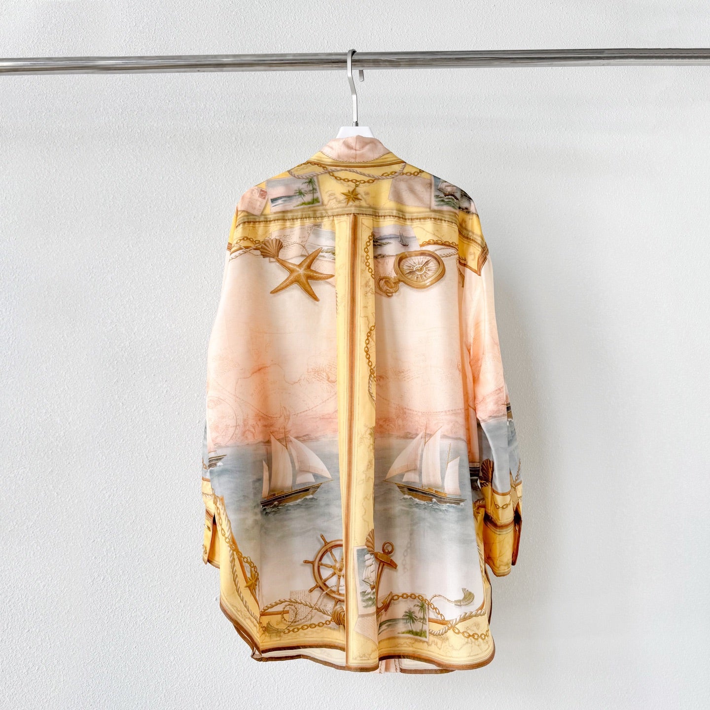 Yellow Tone Nautical Print Collared Shirt &Shorts Two Piece Set