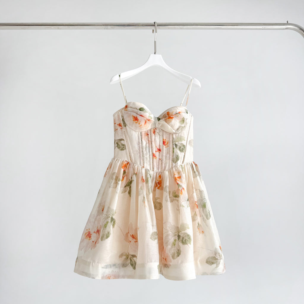 Carousel Corset Mini Dress in Cream Rose